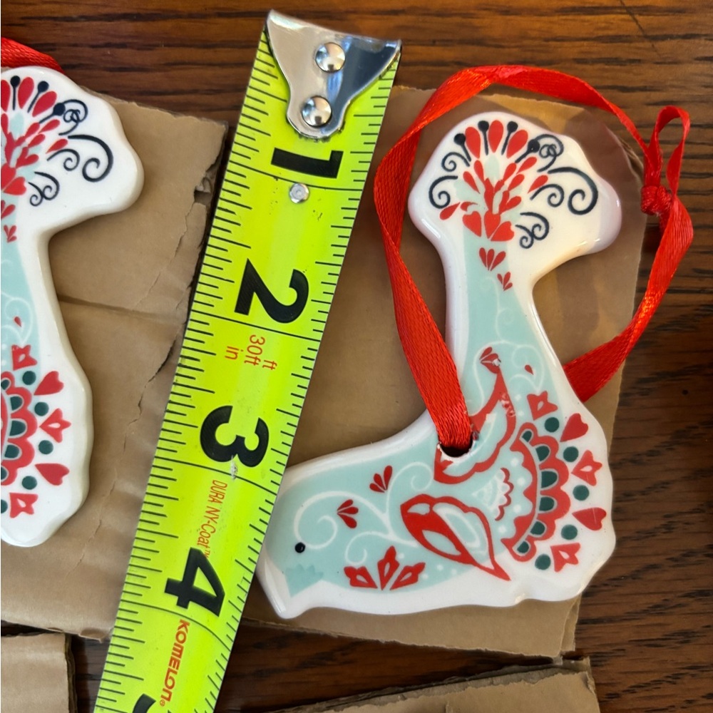 PIONEER WOMAN Christmas Ornament Ceramic Mazie Bird Shape - Red / Blue